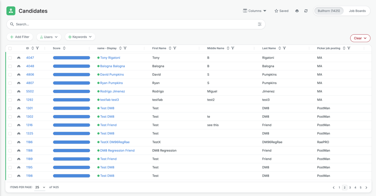 The new Candidate and Job list view showing a more balanced layout with easier-to-find search actions.