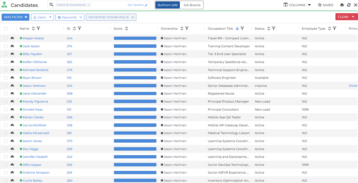 The previous Candidate and Job list view layout.