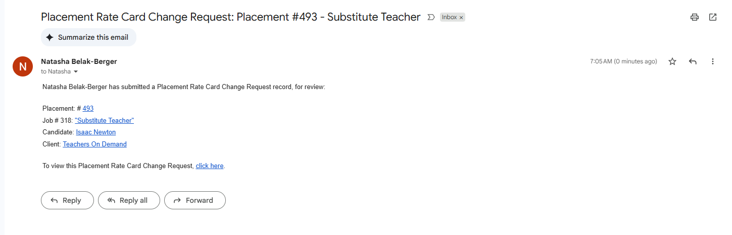 Creating a Placement Rate Card Change Request